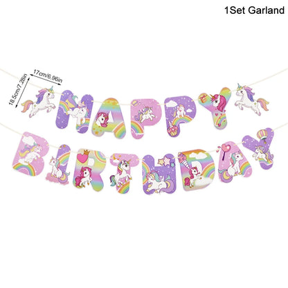 Rainbow Unicorn Party Balloons Disposable Tableware Gift Bags For Kids Girl Unicorn Birthday Party Decoration Favors Supplies