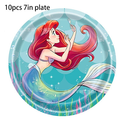 The Little Mermaid Theme Party Supplies  Ariel Princess Paper Napkin Plate Cup Balloons Kid Girls Birthday Party Decoration Gift
