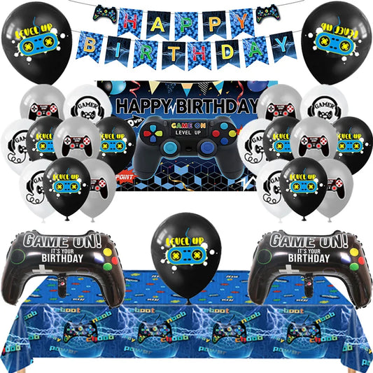 Video Game Birthday Decoration Tableware Balloons for Boy Paper Plates Cups Napkins Banner Cake Topper Video Game Party Favors