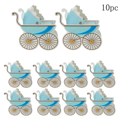10pcs Babyshower Candy Box Creative Pink Blue Baby Carriage Candy Boxes It's a Boy Or Girl Party Decor Candy Packaging Box