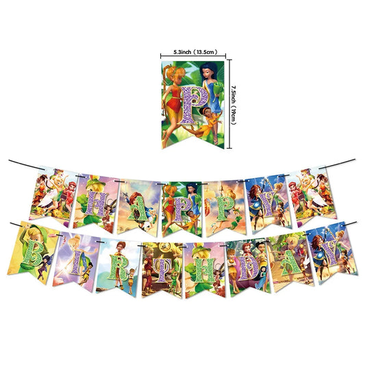 Tinker Bell Fairy Foil Balloons Pixie Latex Ballon Happy Birthday Banner Party Decorations Cake Toppers Cartoon Kids Girls Gift