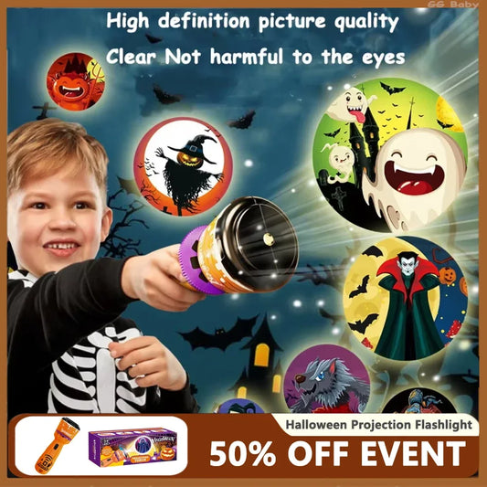 Halloween Projection Flashlight, Early Education Puzzle Development Toy, 24 Patterns Projector Torch Baby Toys, Hallowmas Gifts