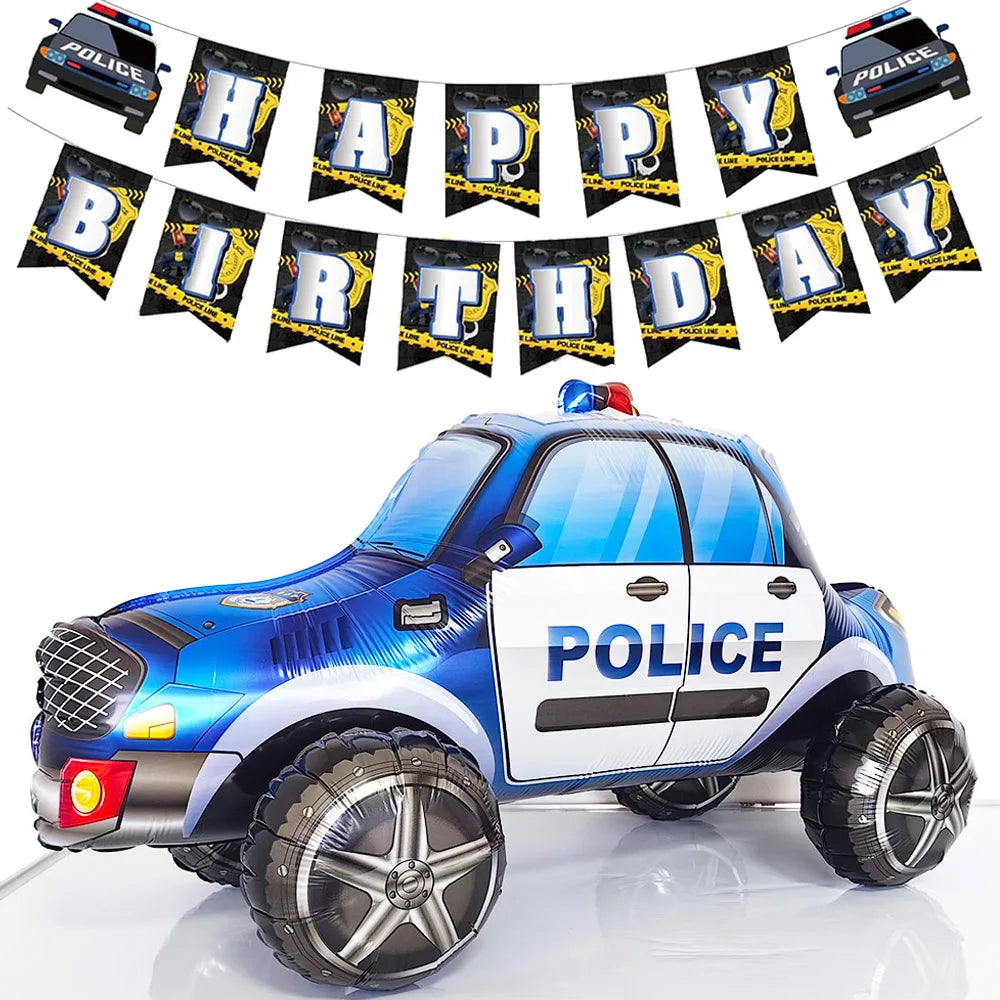 Blue Car Police Truck Foil Balloon Boys Birthday Balloons 4D Standing Balloons Baby Shower Police Themed Birthday Party Decors