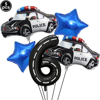 5th Birthday Police Party Blue Car Helicopter Foil Balloons for Boys Baby Shower Police Birthday Party Decoration