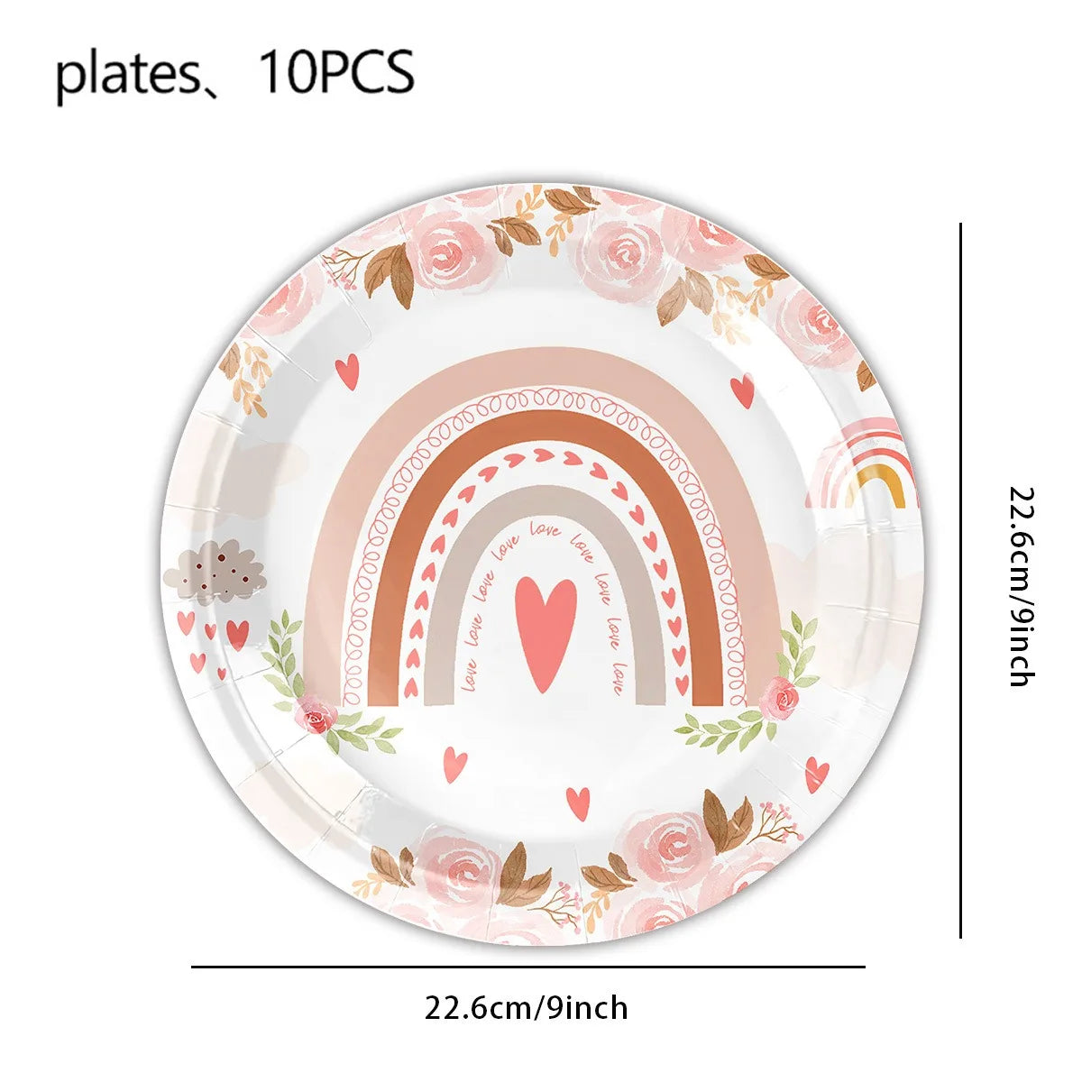 Bohemian Boho Rainbow Birthday Party Decorations Girls Birthday Supplies Rainbow Heart Tableware Paper Plates Papers Cup