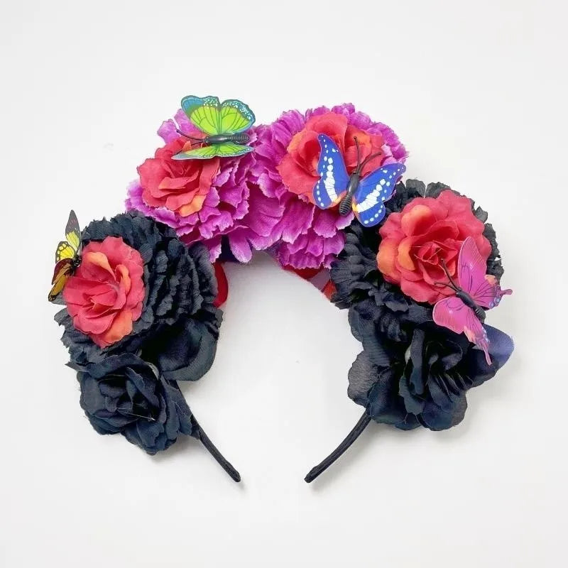 Mexican headband simulation butterfly Dia de los muertos headband for the Day of the Dead makeup dance party headband