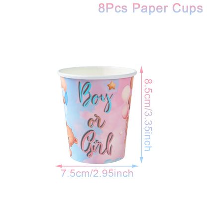 Teddy Bear Gender Reveals Baby Shower Disposable Tableware Sets Pink Blue Napkin Plate Boy or Girl Happy Birthday Party Supplies