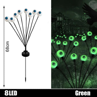 2024 Halloween Outdoor Solar Powered Scary Eyeball Lights Led Green Eyeball Blinking Firefly Lights Waterproof Solar Path Lights