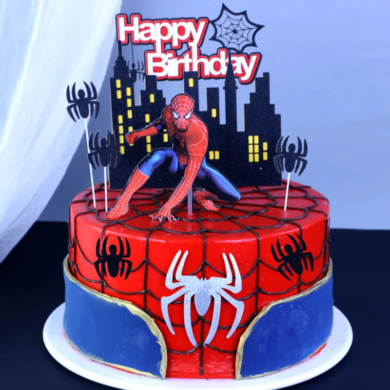 Spiderman Cake Toppers Superhero Birthday Cake Decorations CupCake Topppers Ornaments for Kids Boys Baby Shower Supplies Gifts