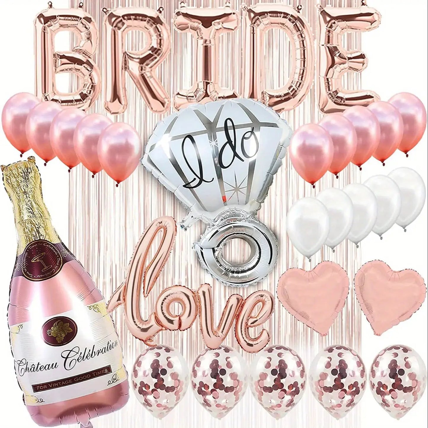 Bride Banner Rose Gold Champagne Bottle Baloons Bridal Shower Balloon Kit Bachelorette Party Decorations