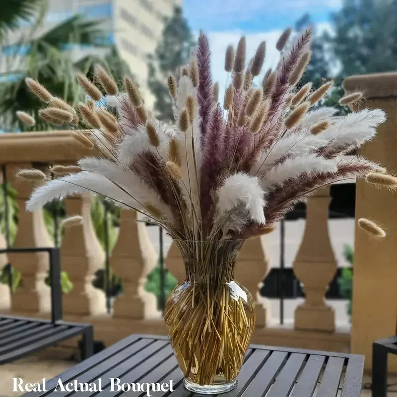 165PCS Pampas Grass Dried Flowers Boho Farmhouse Country Wedding Home Room Decor Bouquet Bunny Tail Grass DIY Artificial Flowers