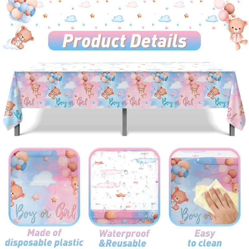 Gender Reveal Party Tablecloth Boy or Girl Baby Shower Decor Newborn Table Cover He Or She Gender Reveal Party Supplies