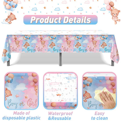 Gender Reveal Party Tablecloth Boy or Girl Baby Shower Decor Newborn Table Cover He Or She Gender Reveal Party Supplies