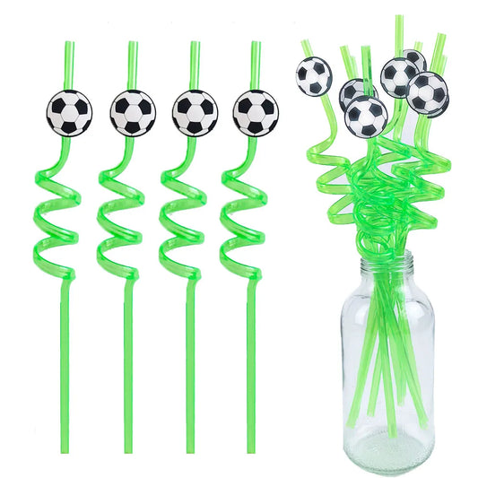 Football Themed Party Drinking Plastic Straws Kids Boys Birthday Decorations Reusable Straws Soccer Ball Sports Party Supplies