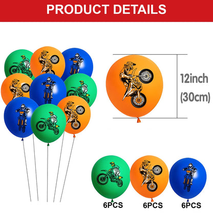 Motocross Dirt Bike Birthday Party Banner Cake Topper Foil Motorcycle Balloon for Boy Kids Motor Theme Party Decoration Supplies
