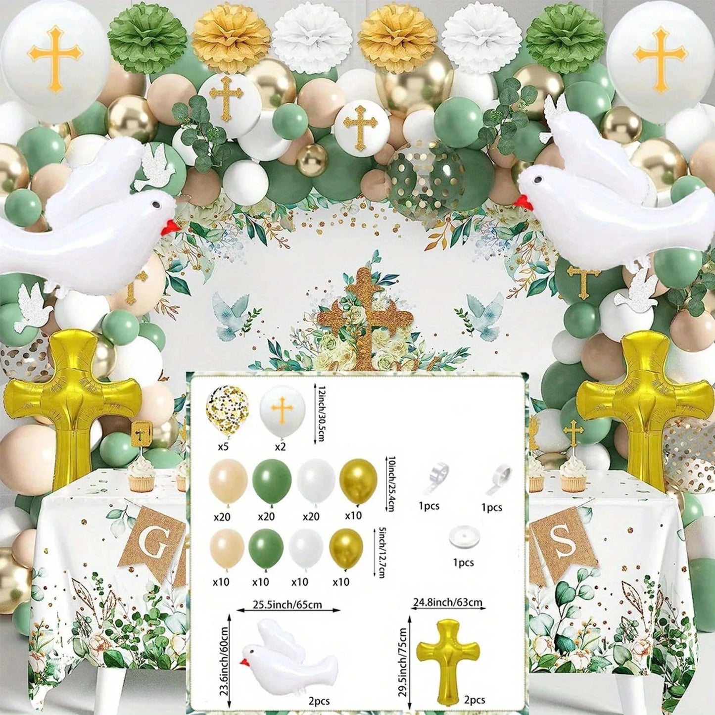 124 Pcs The First Balloon Set with A Communion Theme, Suitable for Baptism Parties Birthday Anniversaries Spring and Summer
