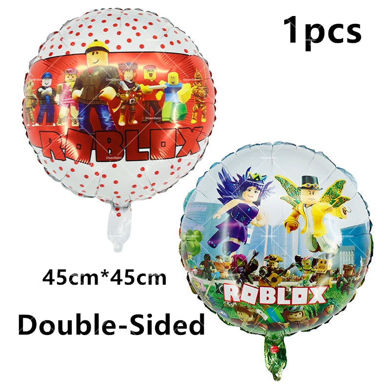 Pink Roblox Balloons Happy Birthday Banner Party Decoration Hot Robot Game Cake Topper Disposable Tableware Kids Girl Background