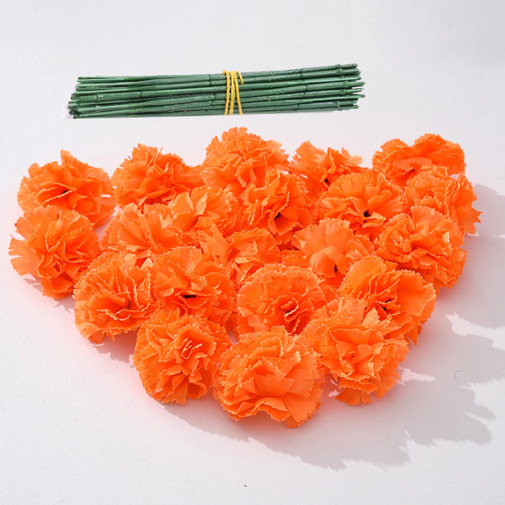 50Pcs Marigold Artificial Flower for Diwali Home Decor DIY Wreath Garland Craft Wedding Party Decoration