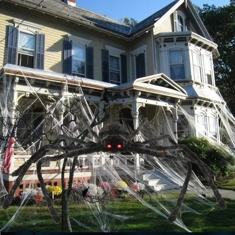 Giant Spider Huge Spider Web Halloween Decoration Props Haunted Indoor Outdoor Spooky Plush Large Araneid Prank Trick Supplies