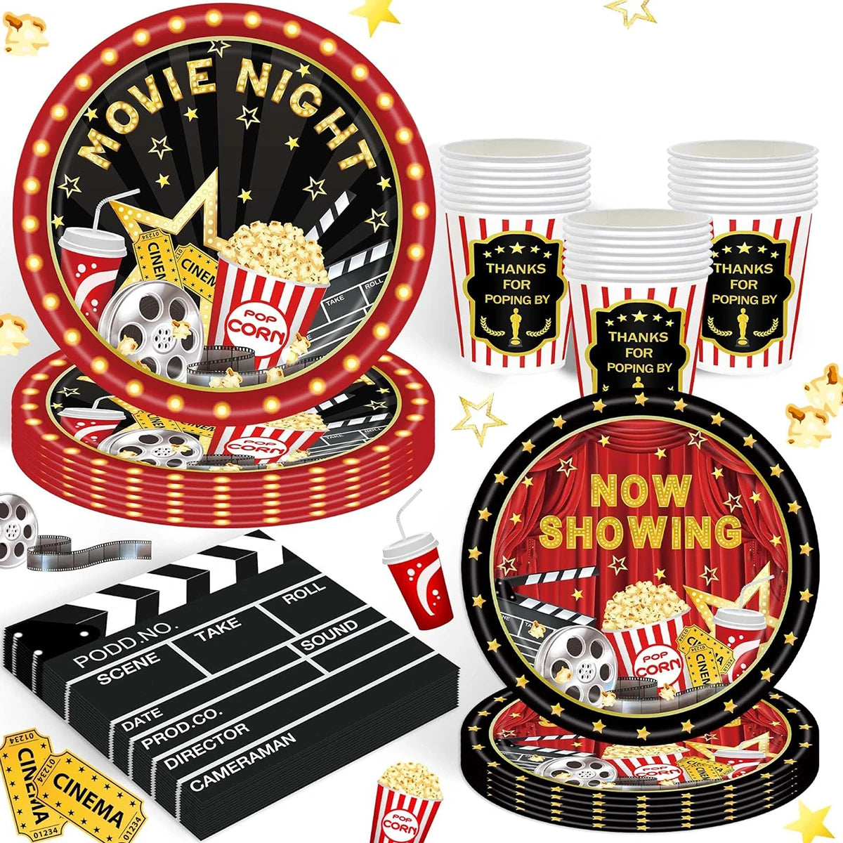 Movie Night Party Decoration Movie Party Disposable Plates Napkins Cups Tablecloth Happy Movie Night Theme Birthday Party Decor