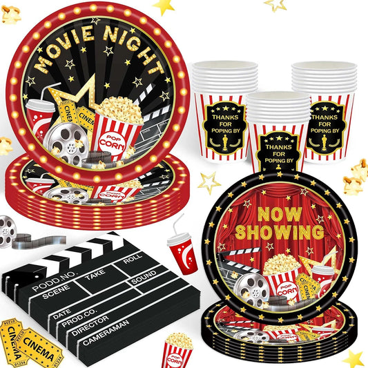 Movie Night Party Decoration Movie Party Disposable Plates Napkins Cups Tablecloth Happy Movie Night Theme Birthday Party Decor