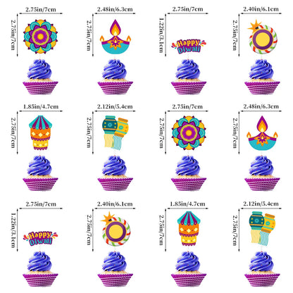 Happy Diwali Party Banner Spiral Banner Swirl Hanging Garland Cupcake Topper for India Diwali Festival Theme Party Decoration