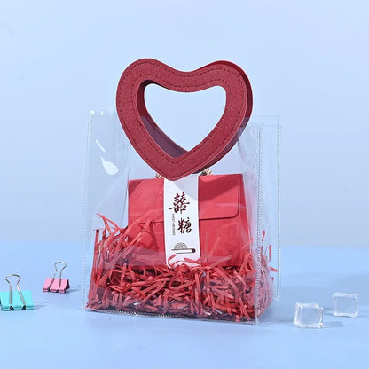 1 Pieces New Heart Portable Transparent PVC Tote Bag Ornament Wedding Candy Gift Bag Plastic Cosmetics Bag Jelly Bag Gift Bag