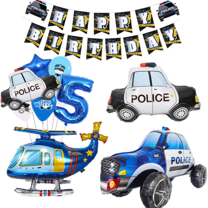 5th Birthday Police Party Blue Car Helicopter Foil Balloons for Boys Baby Shower Police Birthday Party Decoration