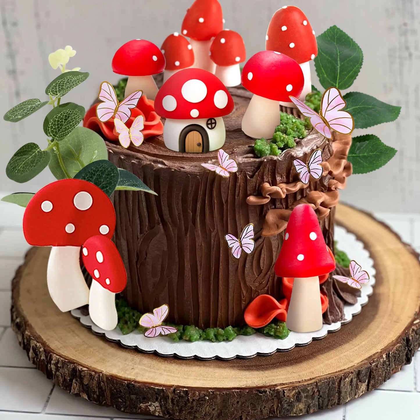 LaVenty Pink Mushroom House Cake Decoration Mushroom Cake Decoration Fairy Cake Decoration Garden Fairy Cake Decoration
