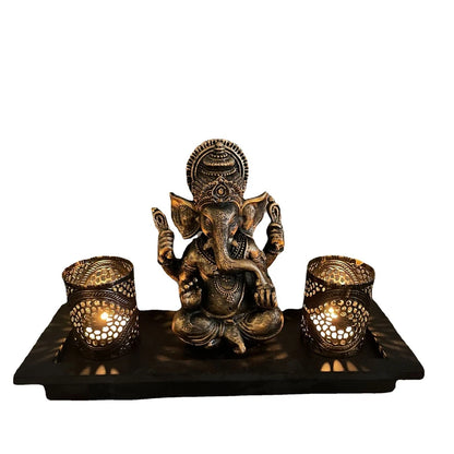 1 South Asian Indian resin retro gold elephant head divine wealth candle holder set for Diwali Candlestick ornament decoration