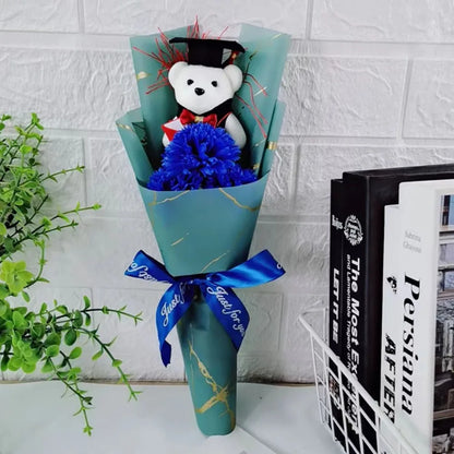 New Sunflower Bear Bouquet Bouquet Decoration Rose Sunflower Soap Flower Graduation Gift Valentine'S Day Cartoon Lovely Bear