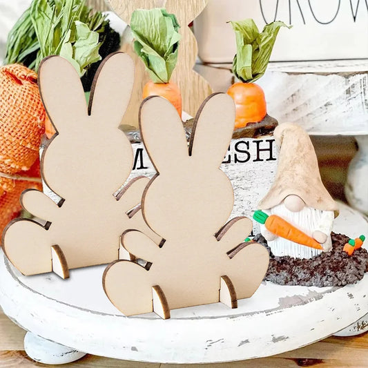 5/10/20Pcs Wooden Easter Rabbit Ornaments Kids Handmade DIY Painting Toy Gift Happy Easter Party Home Decoration Supplies 2025