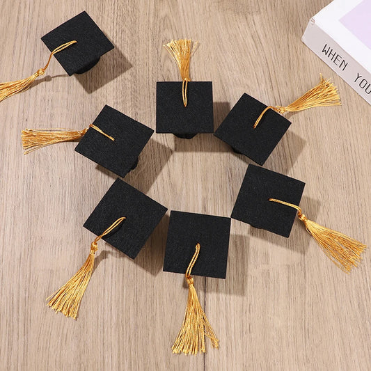 5/10pcs Felt Bachelor Hat with Tassels for Graduation Party DIY Decoration Wine Bottle Topper Graduate Mini Cap Candy Gift Boxes