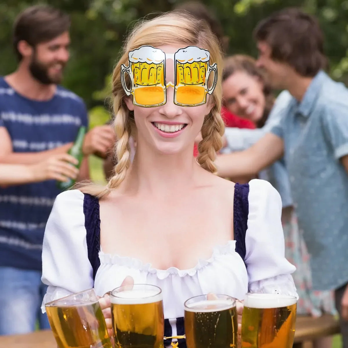 12Pcs Oktoberfest Glasses Plastic Goggles Beer Mug Pattern Glasses Photo Props German Oktoberfest Theme Event Decoration