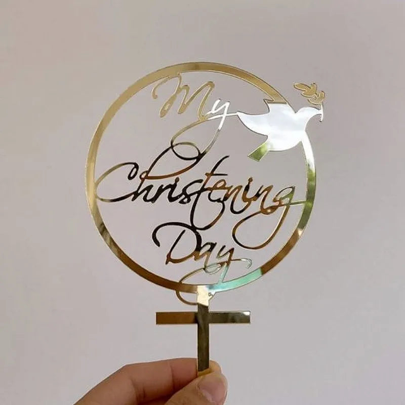 Gold Peace Dove Cross Cake Toppers Holy Communion Baptist Party Decorative Cake Insert for The First Communion Party Supplies