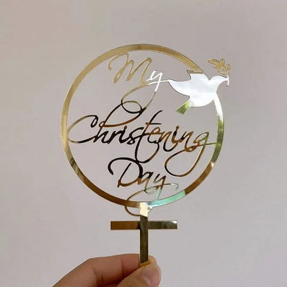 Gold Peace Dove Cross Cake Toppers Holy Communion Baptist Party Decorative Cake Insert for The First Communion Party Supplies