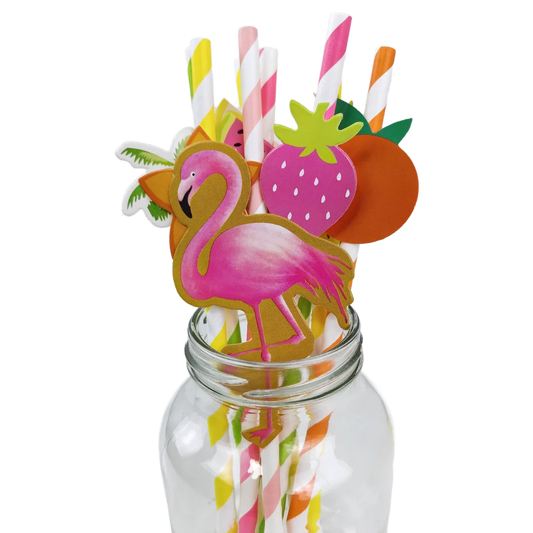 10pcs Flamingo Pineapple Paper Straws Disposable Tropical Fruit Straws Summer Striped Drinking Straws Luau Hawaiian Beach Party