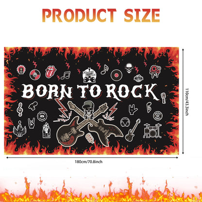1pc Born to Rock Backdrop Banner, Extra Large 1950's Rock and Roll Party Decorations, Rock Star Music Theme Birthday Party Suppl