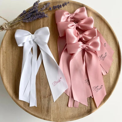 5pcs Pink White Team Bride to Be Bow Headband Satin Ribbon Wedding Bridal Shower Decoration Girl Hen Bachelorette Party Supplies