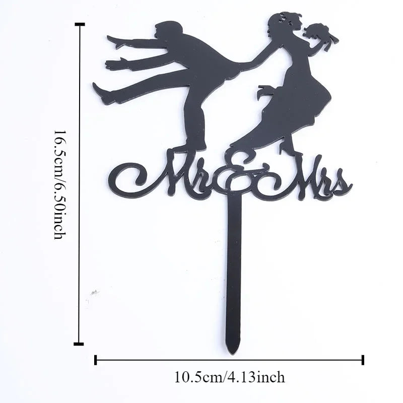 MR MRS Cake Topper Acrylic Black Wedding Cake Topper Decorations Mariage Baking Tools Party Supplies