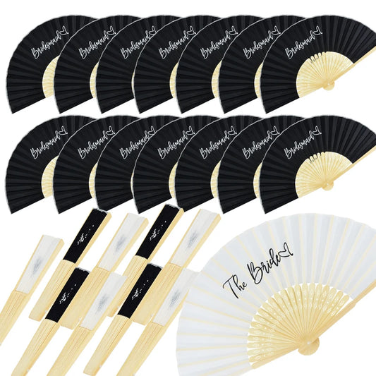 1-6pcs White Wedding Bride Hand Fans Bachelorette Hen Party Bridesmaids Gift Foldable Paper Fan Wedding Bride Shower Party Decor