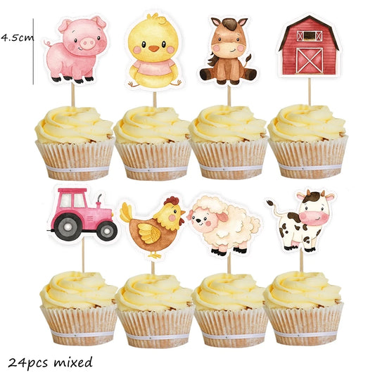 1set Carton Farm Animal Paper Hanging Tags Stickers for Kids Farm Themed Birthday Party Decoration DIY Gifts Wrapping Supplies