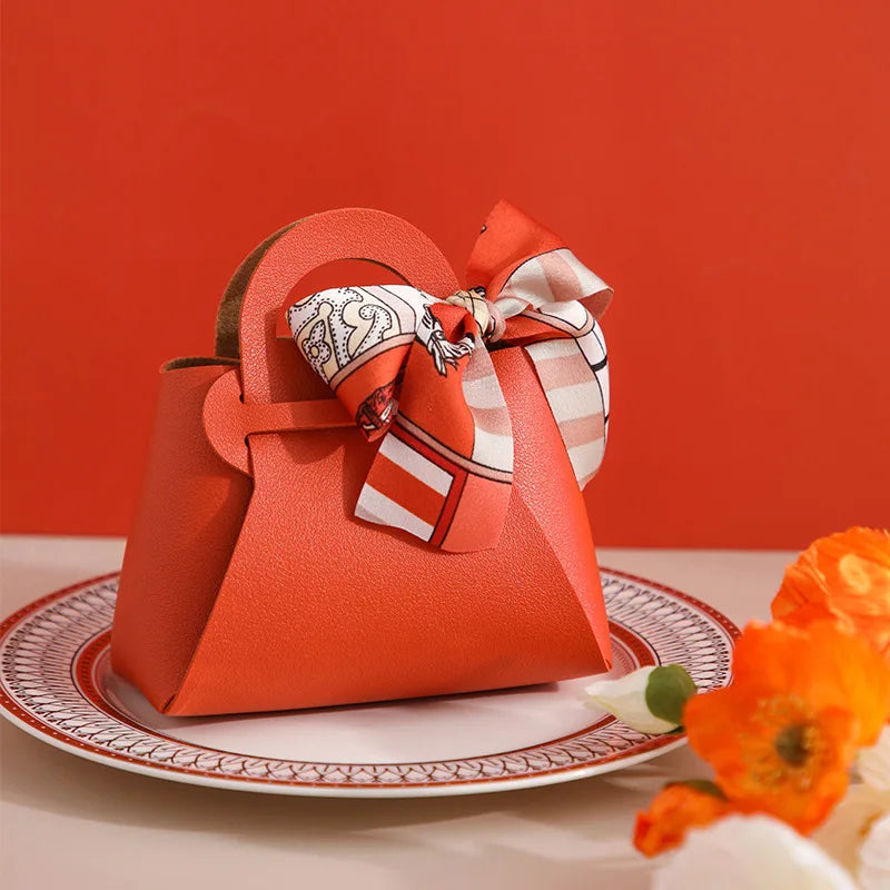 1PC Leather Gift Bags Bow Ribbon Packaging Bag Wedding Favour Distributions Bags Eid Mubarak Candy Packaging Box Mini Handbag