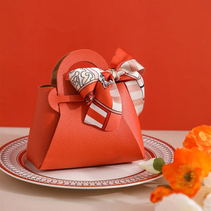 1PC Leather Gift Bags Bow Ribbon Packaging Bag Wedding Favour Distributions Bags Eid Mubarak Candy Packaging Box Mini Handbag