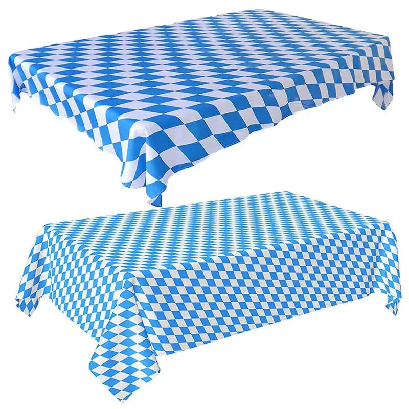 German Beer Festival Decor Blue White Table Cover Oktoberfest  Disposable Tablecloth Bavarian Flag Check Home Party Supplies