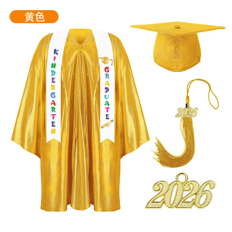 2025 Year Preschool and Kindergarten Graduation Gown Cap Tassel Set with 2025/2026 Charm Printed Stole Grad Gift for Boys Girls