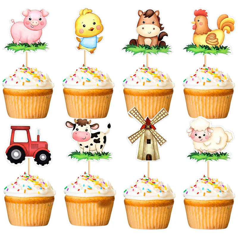 Farm Animals Cake Topper Rustic Cake Decoration Lambs, Ponies, Piglets, Chick,  Haystacks for Kids Happy Birthday Party Supplies