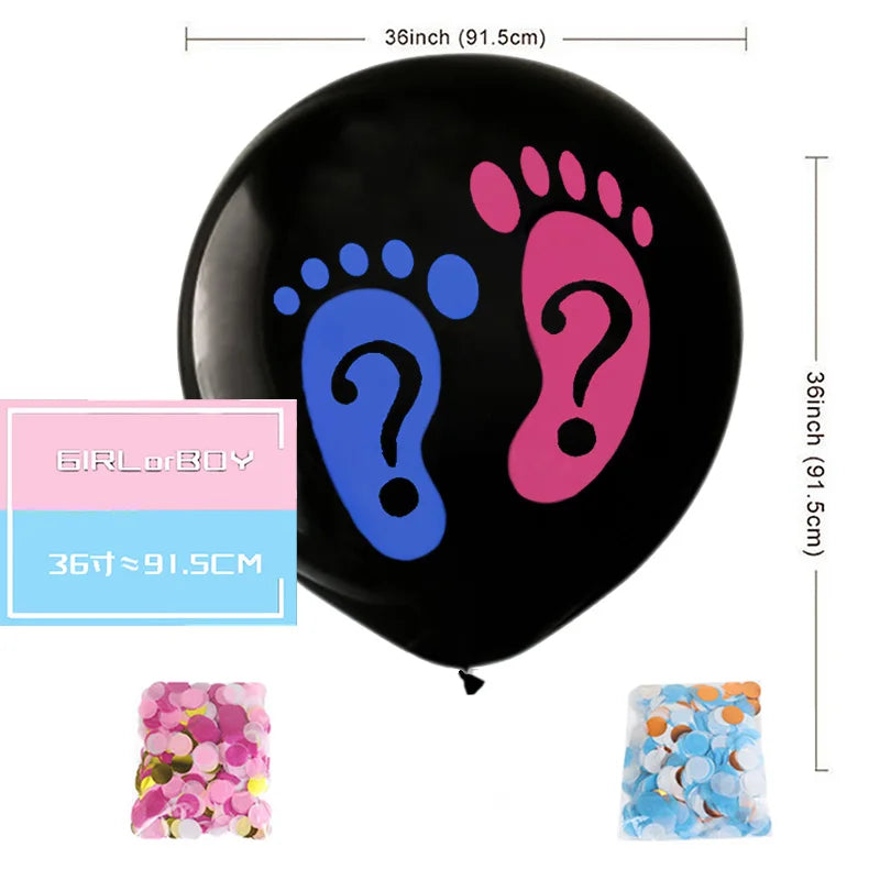 Boy or Girl Gender Reveal Party Decoration 36'' Giant Black Latex Balloon Blue Pink Confetti Baby Shower Globos Supplies