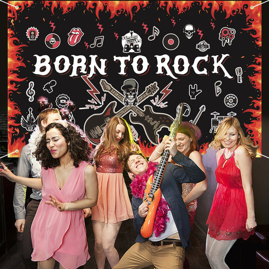 1pc Born to Rock Backdrop Banner, Extra Large 1950's Rock and Roll Party Decorations, Rock Star Music Theme Birthday Party Suppl