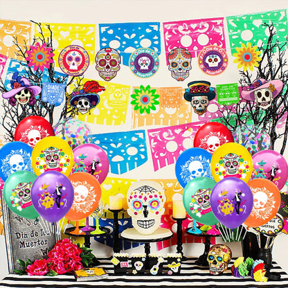 1set Day of The Dead Balloons Dia DE Los Muertos Party Decoration Skull Latex Balloons Mexican Festival Party Decor Supplies